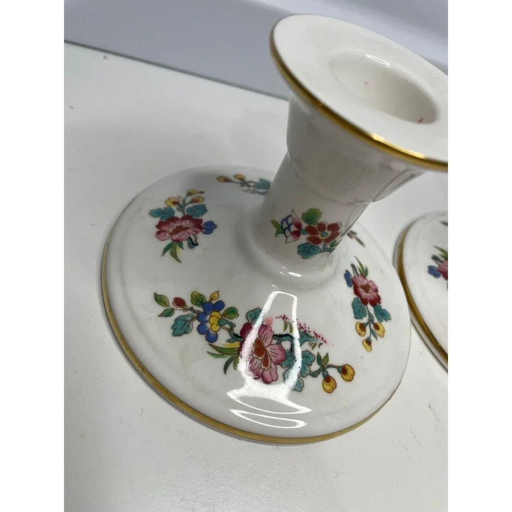 A pair Coalport Ming Rose Candlestick holder  3